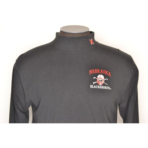 Nebraska Blackshirts Men's Medium Black Embroidered Mock Neck Long Sleeve Shirt - Picture 2 of 12